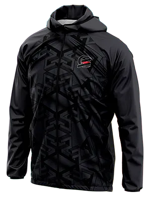 CORTAVIENTO DEPORTIVO ARSENAL VISITA 2022 - 2023 NEGRO FIGURAS GEOMETRICAS GRIS cod: 0051 .