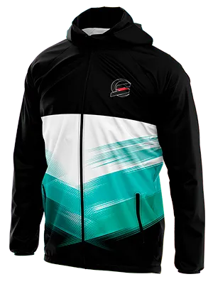 CORTAVIENTO DEPORTIVO BORA HANDSGROHE NEGRO - FRANJAS TURQUESA cod: 0064 .