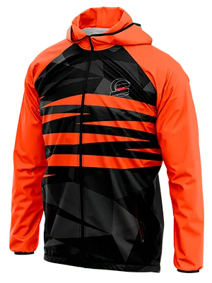 CORTAVIENTO DEPORTIVO GW NEGRO - TRIANGULOS GRIS - FRANJAS NARANJA cod: 0072 .