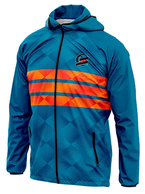 CORTAVIENTO DEPORTIVO PHTXOLUE AZUL - ROMBOS - FRANJA NARANJA cod: 0079 .
