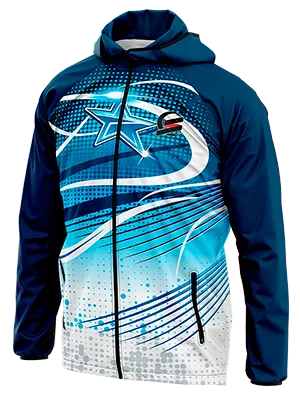 CORTAVIENTO DEPORTIVO MOTOCROSS FREE STARS CELESTE DEGRADE BLANCO - LINEAS AZUL CON ESTRELLA cod: 0106 .