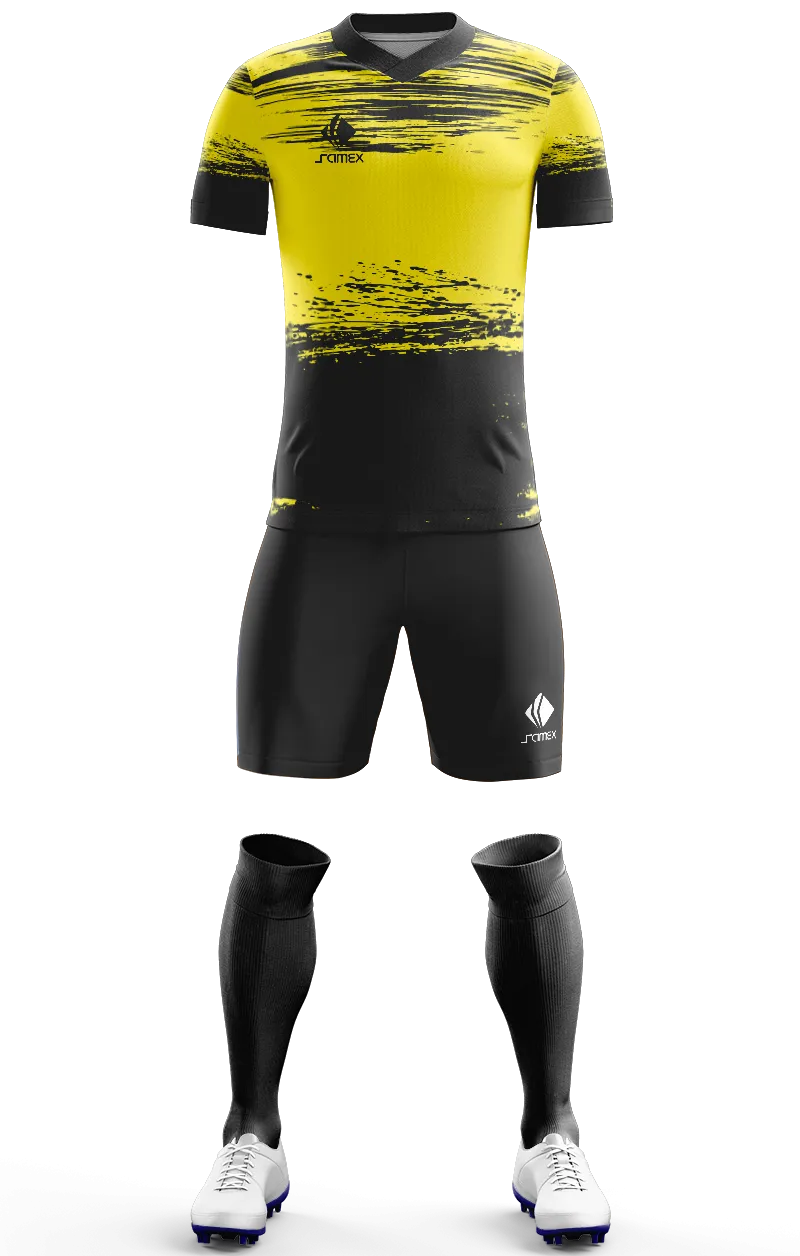 Conjunto Futbol Cod 0082 CAMISETA amarillo - negro - franjas .