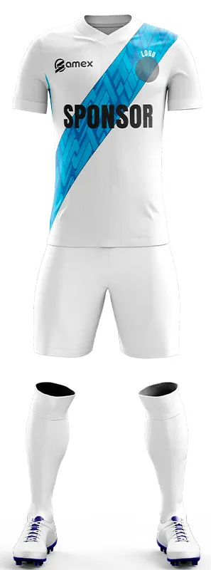 CONJUNTO FUTBOL COD. 416 BLANCO FRANJA CELESTE