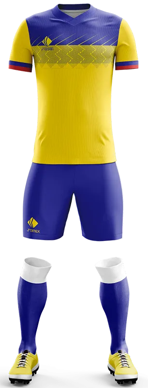 CONJUNTO FUTBOL COD. 451 AMARILLO - AZUL - LINEAS