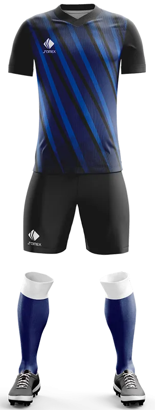 CONJUNTO FUTBOL COD. 453 NEGRO - FRANJAS AZUL Y CELESTE