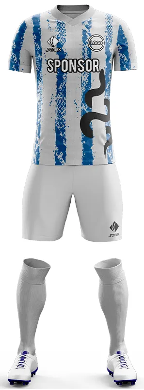 CONJUNTO FUTBOL COD. 474 BLANCO - LINEAS CELESTE