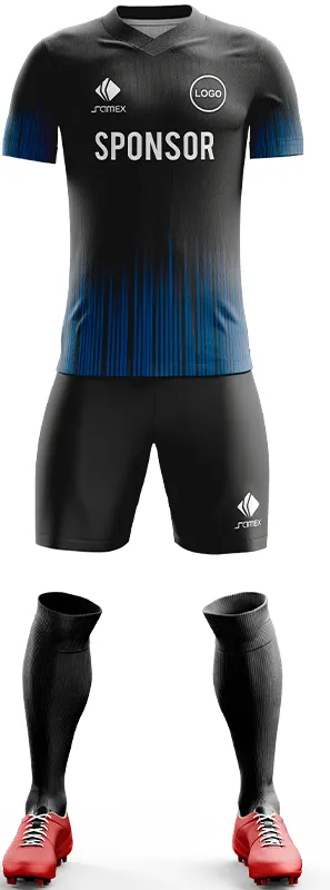 CONJUNTO FUTBOL COD. 477 NEGRO - LINEAS CELESTE