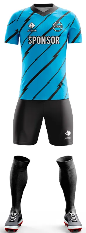 CONJUNTO FUTBOL COD. 481 CELESTE FRANJAS NEGRAS