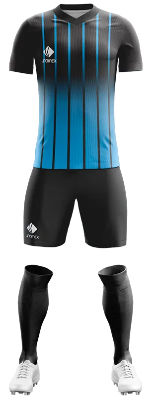 CONJUNTO FUTBOL COD. 490 NEGRO - FRANJAS CELESTE