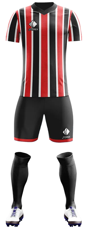 CONJUNTO FUTBOL COD. 505 NEGRO - FRANJAS ROJO Y BLANCO