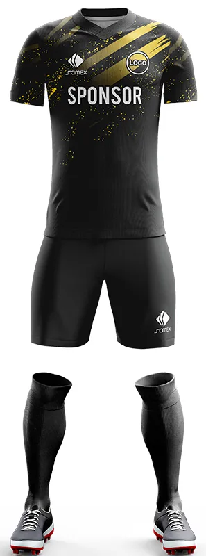 CONJUNTO FUTBOL COD. 506 NEGRO FRANJAS DORADAS
