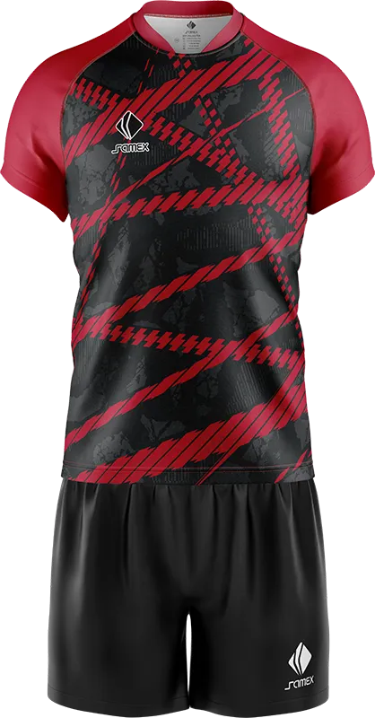 CONJUNTO RUGBY COD. 001 NEGRO FRANJAS ROJAS