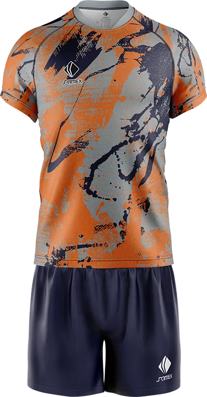 CONJUNTO RUGBY COD. 004 NARANJA GRUNGE GRIS - AZUL