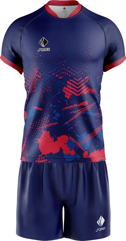 CONJUNTO RUGBY COD. 011 AZUL GRUNGE ROJO - CELESTE