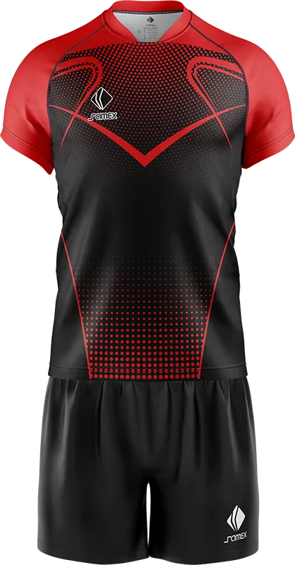 CONJUNTO RUGBY COD. 013 NEGRO PUNTOS ROJO - LINEAS