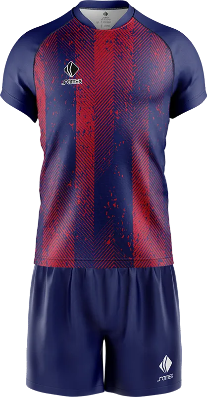 CONJUNTO RUGBY COD. 014 AZUL LINEAS DIAGONAL ROJO