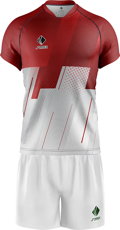 CONJUNTO RUGBY COD. 025 BLANCO - FRANJAS GRIS - ROJO