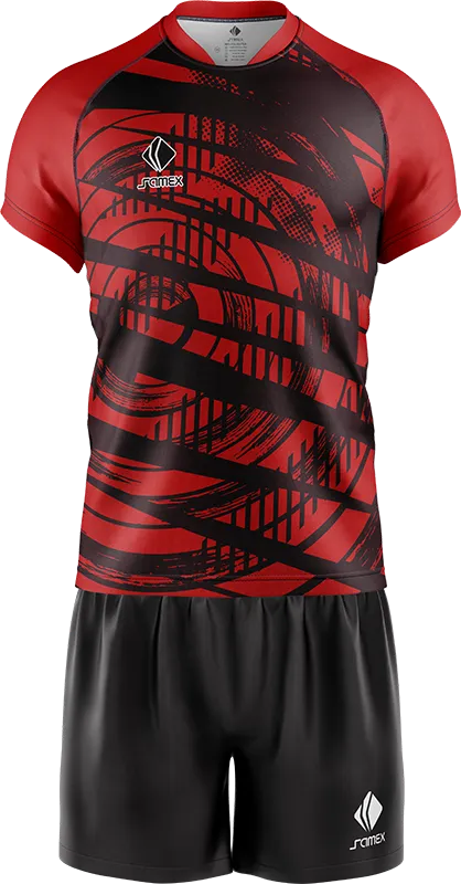 CONJUNTO RUGBY COD. 030 ROJO - CIRCULOS - FRANJAS - NEGRO