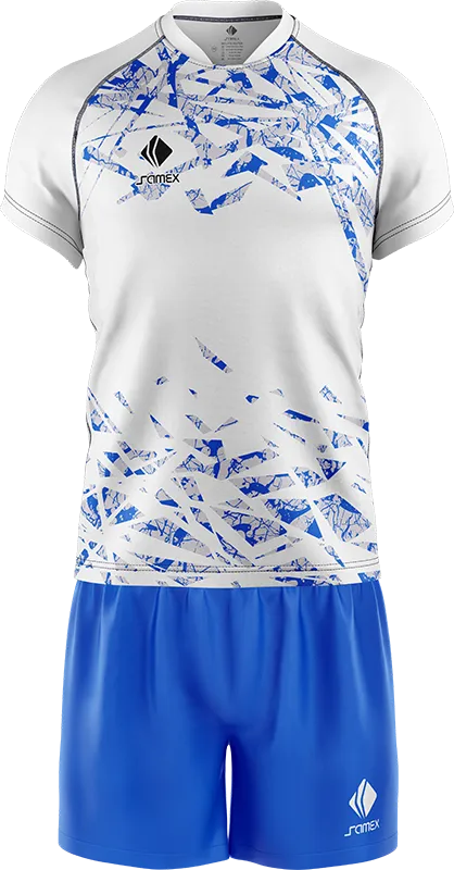 CONJUNTO RUGBY COD. 036 BLANCO - TRIANGULOS GRIS CON AZUL