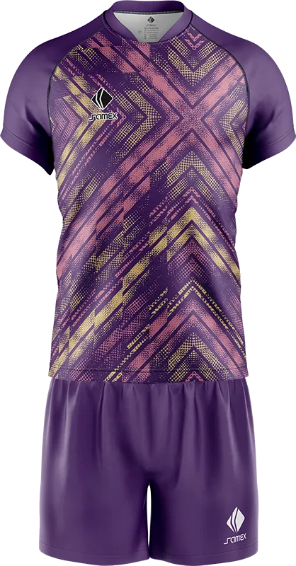 CONJUNTO RUGBY COD. 038 MORADO FRANJAS AMARILLO - ROSADO