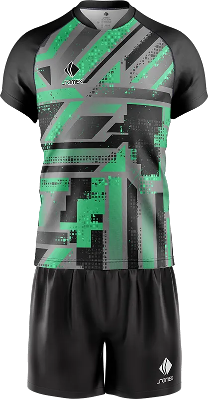 CONJUNTO RUGBY COD. 044 GRIS - FRANJAS VERDE - NEGRO