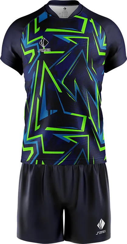 CONJUNTO RUGBY COD. 050 AZUL - FRANJAS VERDE - CELESTE