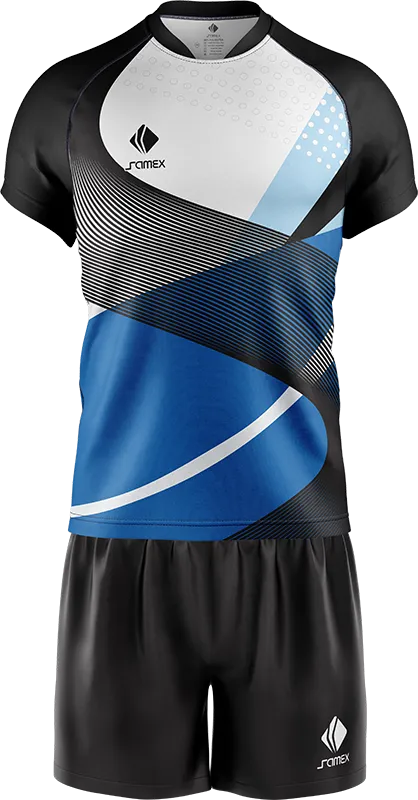 CONJUNTO RUGBY COD. 052 CELESTE - BLANCO - LINEAS NEGRO