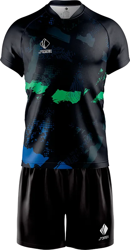 CONJUNTO RUGBY COD. 054 NEGRO - GRUNGE VERDE - CELESTE
