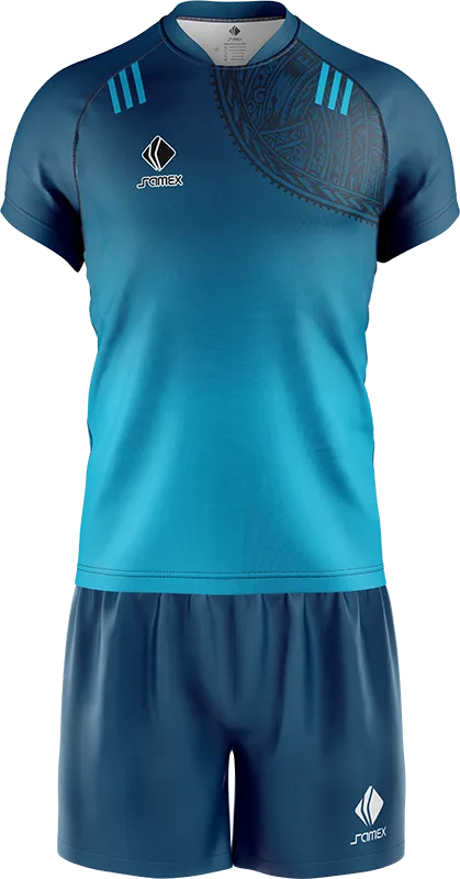 CONJUNTO RUGBY COD. 70 AZUL DEGRADE CELESTE TRIVAL NEGRO