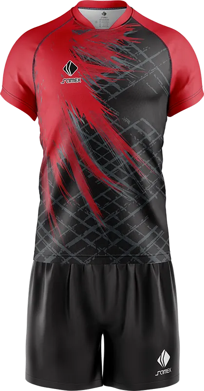 CONJUNTO RUGBY COD. 086 NEGRO - GRUNGE GRIS - PINCELADAS ROJO