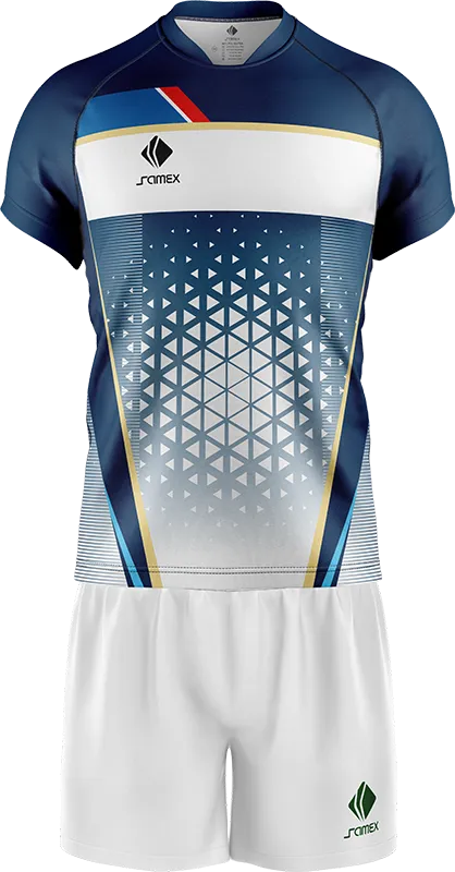 CONJUNTO RUGBY COD. 087 AZUL - FRANJA - T5RIANGULOS - BLANCO