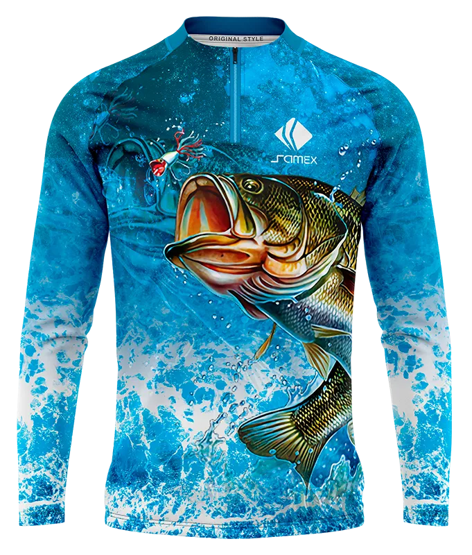 CAMISETA PESCA CELESTE PEZ CON AGUA COD: 0001 .