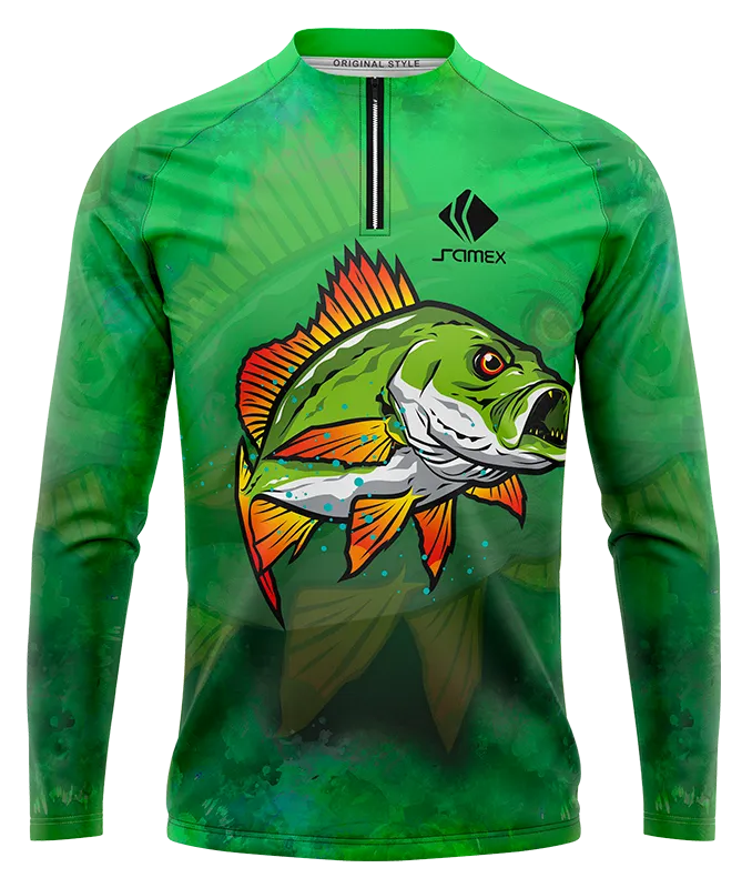 CAMISETA PESCA PEZ PIRAÑA VERDE COD: 0004 .