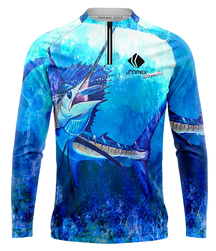 CAMISETA PESCA PEZ ESPADA AZUL COD: 0007 .