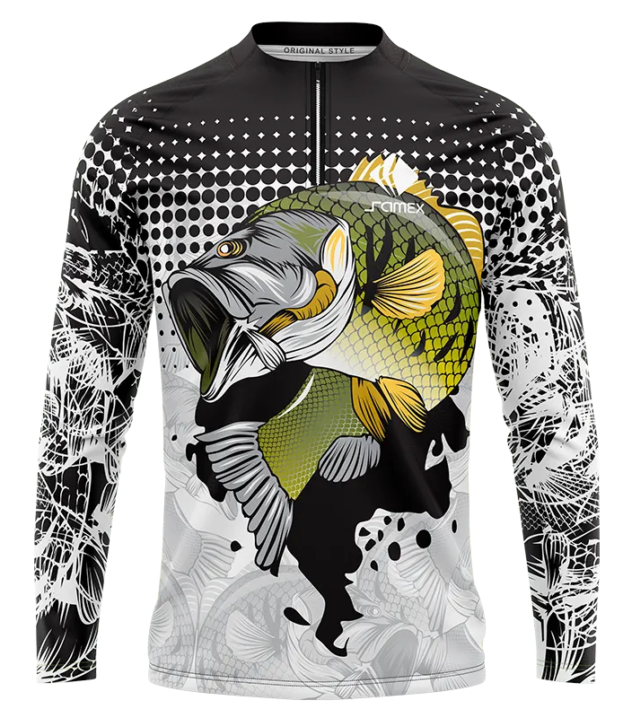 CAMISETA PESCA BLANCO - NEGRO PEZ VERDE COD: 0009 .
