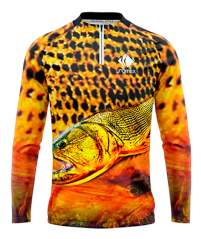 CAMISETA PESCA NARANJA - AMARILLO - PEZ DORADO COD: 0014 .