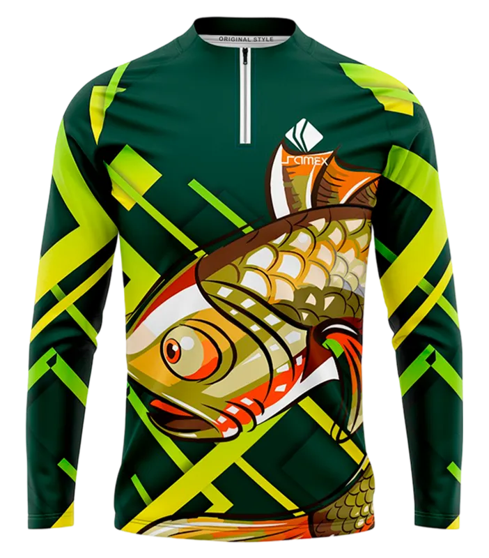CAMISETA PESCA CARTOON VERDE FRANJAS COD: 0016 .
