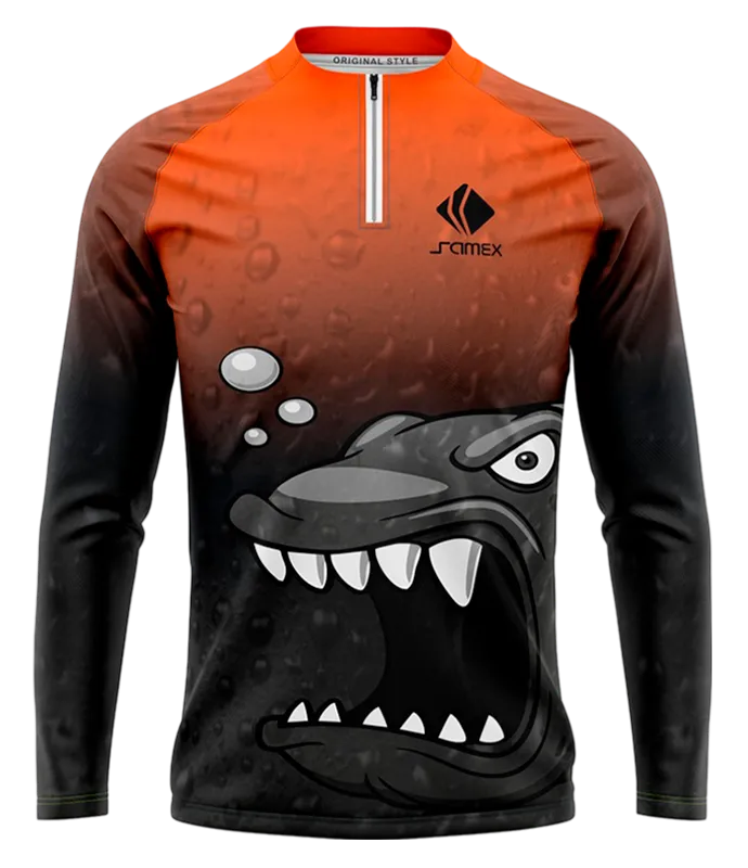 CAMISETA PESCA CARTOON PLOMO - NARANJA - BURBUJAS COD: 0018 .