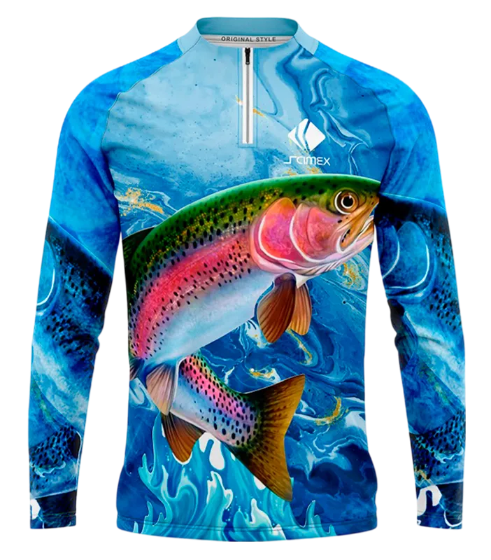 CAMISETA PESCA ACUARELA AZUL - PEZ COLORES COD: 0021 .