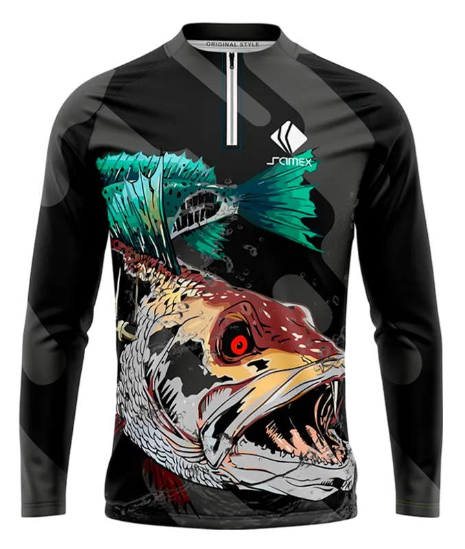 CAMISETA PESCA NEGRO FRANJAS - PEZ COLORES COD: 0026 .