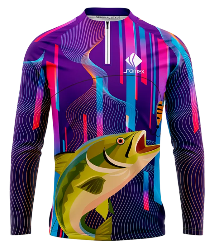 CAMISETA PESCA LILA FRANJAS - PEZ DIBUJO COD: 0027 .