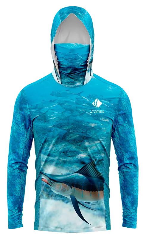 POLERON PESCA ESTAMPADO MAR PESCES CON PEZ ESPADA cod: 0003 .