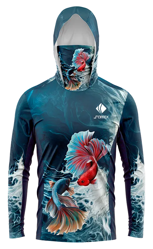 POLERON PESCA ACUARELA OLAS MAR - PESCES BETTA cod: 0005 .