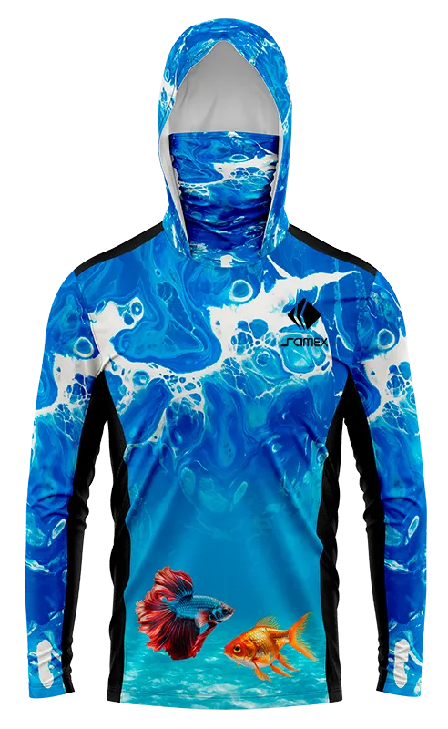 POLERON PESCA ACUARELA AZUL CON PESCES BETTA cod: 0031 .