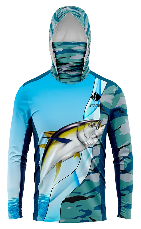 POLERON PESCA CELESTE CAMUFLAJE TURQUESA - PEZ ATUN cod: 0032 .