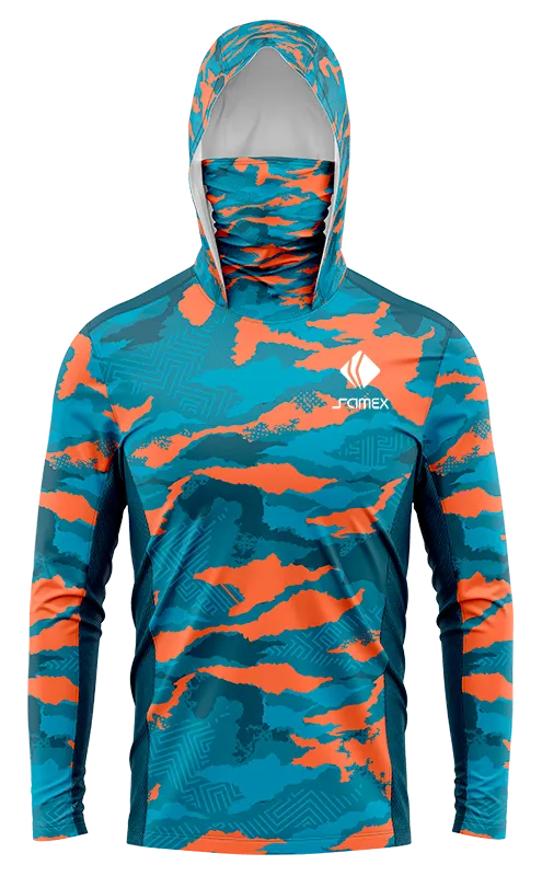 POLERON PESCA CAMUFLADO AZUL - NARANJA cod: 0056 .