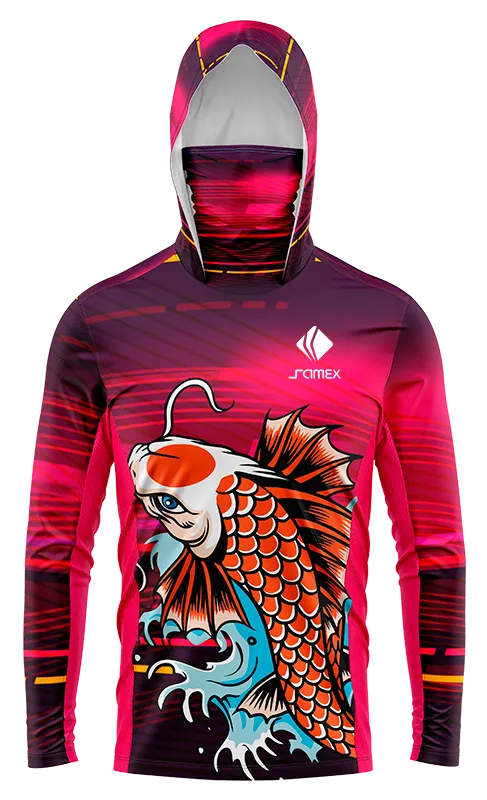 POLERON PESCA FUCSIA - MORADO - LINEAS - PEZ DRAGON cod: 0074 .