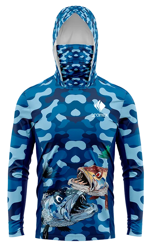 POLERON PESCA CAMUFLADO AZUL - PESCES NADANDO cod: 0080 .