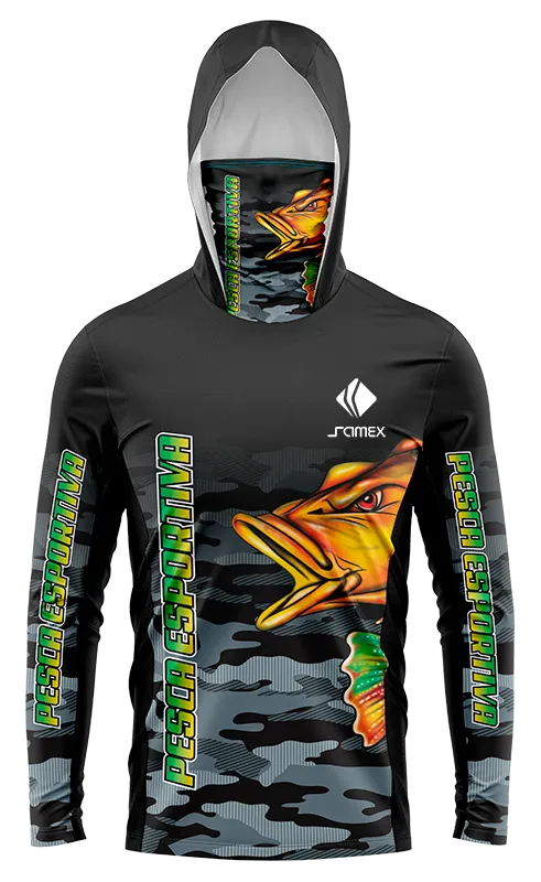 POLERON PESCA CAMUFLADO - NEGRO - PEZ NARANJA cod: 0091 .