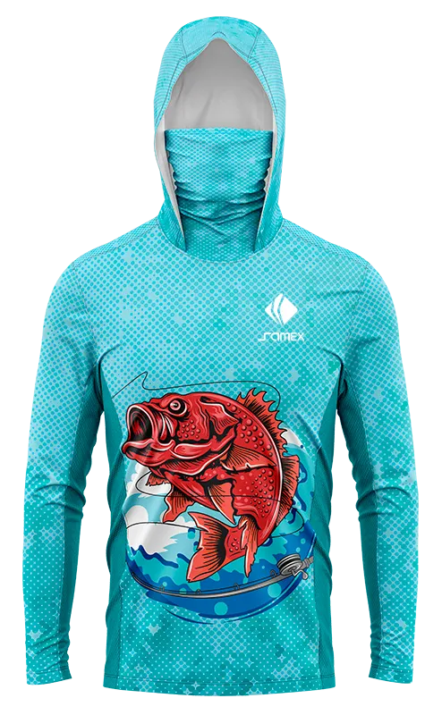 POLERON PESCA TURQUESA PEZ ROJO cod: 0094 .